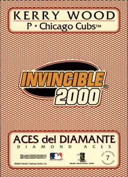 2000 Pacific Invincible - Diamond Aces 399 #7 Kerry Wood  Back