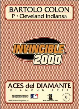 2000 Pacific Invincible - Diamond Aces 399 #8 Bartolo Colon  Back