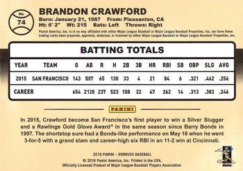 2016 Donruss #74 Brandon Crawford Back