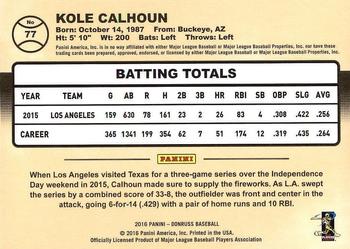 2016 Donruss #77 Kole Calhoun Back
