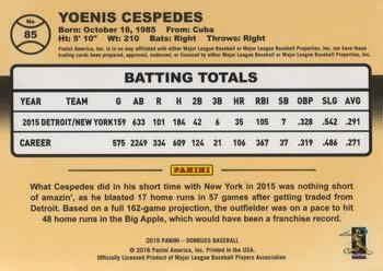 2016 Donruss #85 Yoenis Cespedes Back