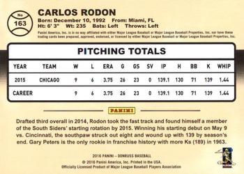 2016 Donruss #163 Carlos Rodon Back