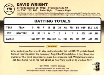 2016 Donruss #170 David Wright Back