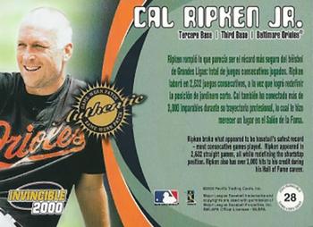 2000 Pacific Invincible - Game Gear #28 Cal Ripken Jr. Back