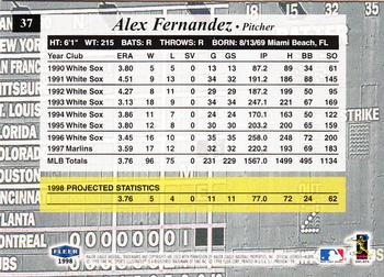 1998 Sports Illustrated #37 Alex Fernandez Back
