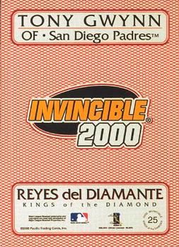 2000 Pacific Invincible - Kings of the Diamond #25 Tony Gwynn  Back