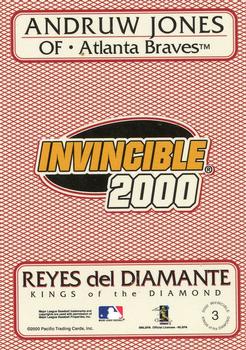 2000 Pacific Invincible - Kings of the Diamond #3 Andruw Jones  Back