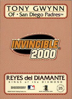 2000 Pacific Invincible - Kings of the Diamond 299 #25 Tony Gwynn  Back