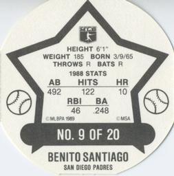 1989 Super Stars Discs #9 Benito Santiago Back