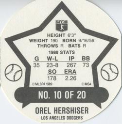1989 Super Stars Discs #10 Orel Hershiser Back