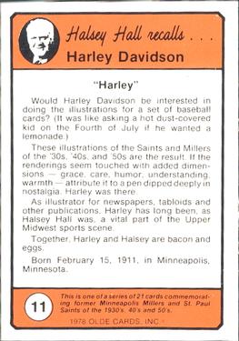 1978 Olde Cards Halsey Hall Recalls #11 Harley Davidson Back