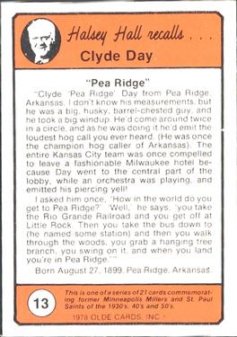 1978 Olde Cards Halsey Hall Recalls #13 Clyde Day Back