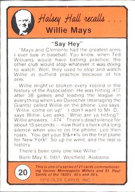 1978 Olde Cards Halsey Hall Recalls #20 Willie Mays Back