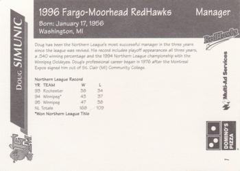 1996 Multi-Ad Fargo-Moorhead RedHawks #1 Doug Simunic Back