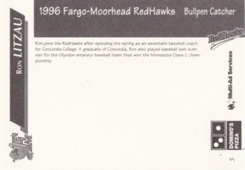 1996 Multi-Ad Fargo-Moorhead RedHawks #5 Ron Litzau Back