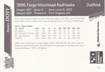 1996 Multi-Ad Fargo-Moorhead RedHawks #11 Derrin Doty Back