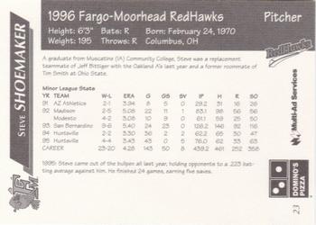 1996 Multi-Ad Fargo-Moorhead RedHawks #23 Steve Shoemaker Back