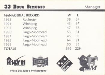 2000 Fargo-Moorhead RedHawks #NNO Doug Simunic Back