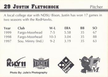 2000 Fargo-Moorhead RedHawks #NNO Justin Fletschock Back