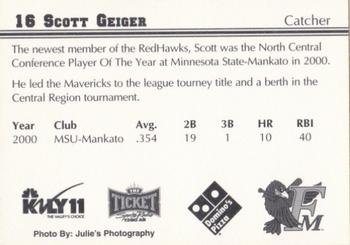 2000 Fargo-Moorhead RedHawks #NNO Scott Geiger Back