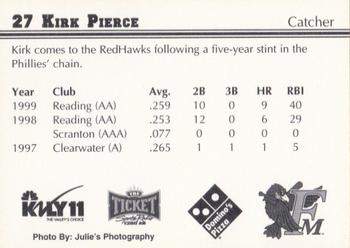 2000 Fargo-Moorhead RedHawks #NNO Kirk Pierce Back