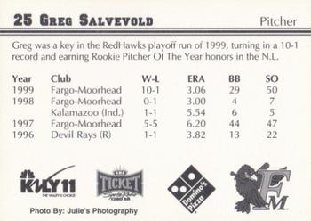 2000 Fargo-Moorhead RedHawks #NNO Greg Salvevold Back