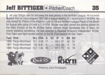 1999 Fargo-Moorhead RedHawks #NNO Jeff Bittiger Back