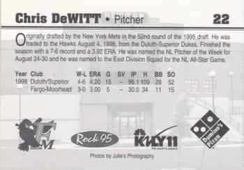 1999 Fargo-Moorhead RedHawks #NNO Chris DeWitt Back