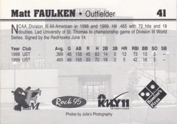 1999 Fargo-Moorhead RedHawks #NNO Matt Faulken Back