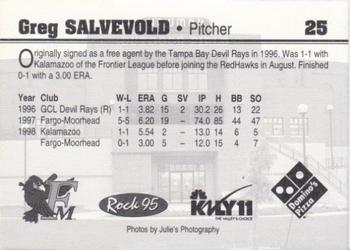 1999 Fargo-Moorhead RedHawks #NNO Greg Salvevold Back