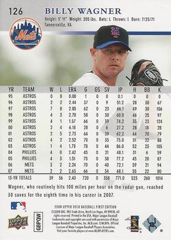 2008 Upper Deck First Edition - Factory Set #126 Billy Wagner Back