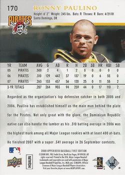 2008 Upper Deck First Edition - Factory Set #170 Ronny Paulino Back