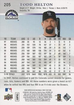 2008 Upper Deck First Edition - Factory Set #205 Todd Helton Back