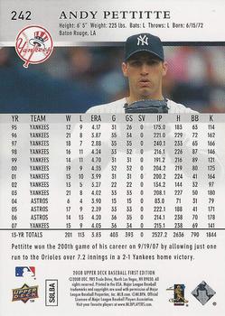 2008 Upper Deck First Edition - Factory Set #242 Andy Pettitte Back