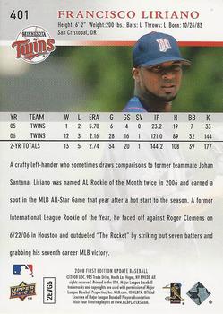 2008 Upper Deck First Edition - Factory Set #401 Francisco Liriano Back