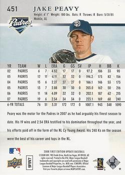 2008 Upper Deck First Edition - Factory Set #451 Jake Peavy Back