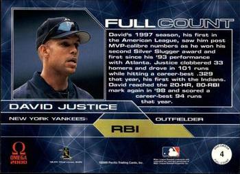 2000 Pacific Omega - Full Count #4 David Justice  Back