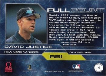 2000 Pacific Omega - Full Count Numbered #4 David Justice Back