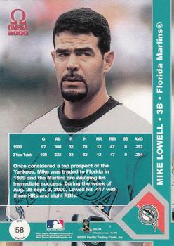 2000 Pacific Omega - Gold #58 Mike Lowell  Back