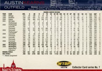 2009 Washington Nationals Inside Pitch Program Cards #7 Austin Kearns Back