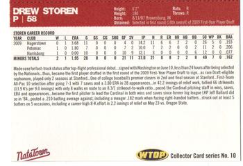 2010 Washington Nationals Inside Pitch Program Cards #10 Drew Storen Back