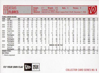 2012 Washington Nationals Inside Pitch Program Cards #5 Jesus Flores Back