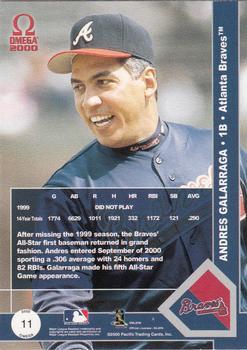 2000 Pacific Omega - Premiere Date #11 Andres Galarraga  Back