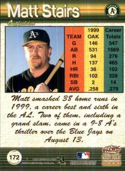 2000 Pacific Paramount - Copper #172 Matt Stairs  Back