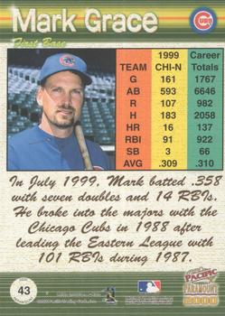 2000 Pacific Paramount - Gold #43 Mark Grace Back