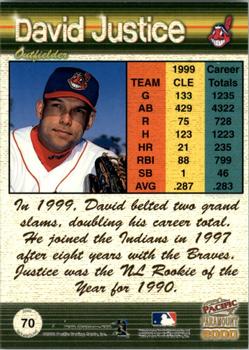 2000 Pacific Paramount - Holo-Gold #70 David Justice  Back