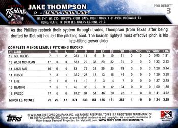 2016 Topps Pro Debut #3 Jake Thompson Back