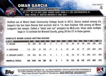 2016 Topps Pro Debut #4 Omar Garcia Back