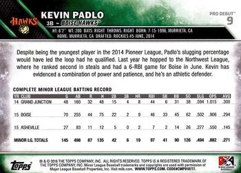 2016 Topps Pro Debut #9 Kevin Padlo Back