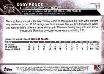 2016 Topps Pro Debut #13 Cody Ponce Back